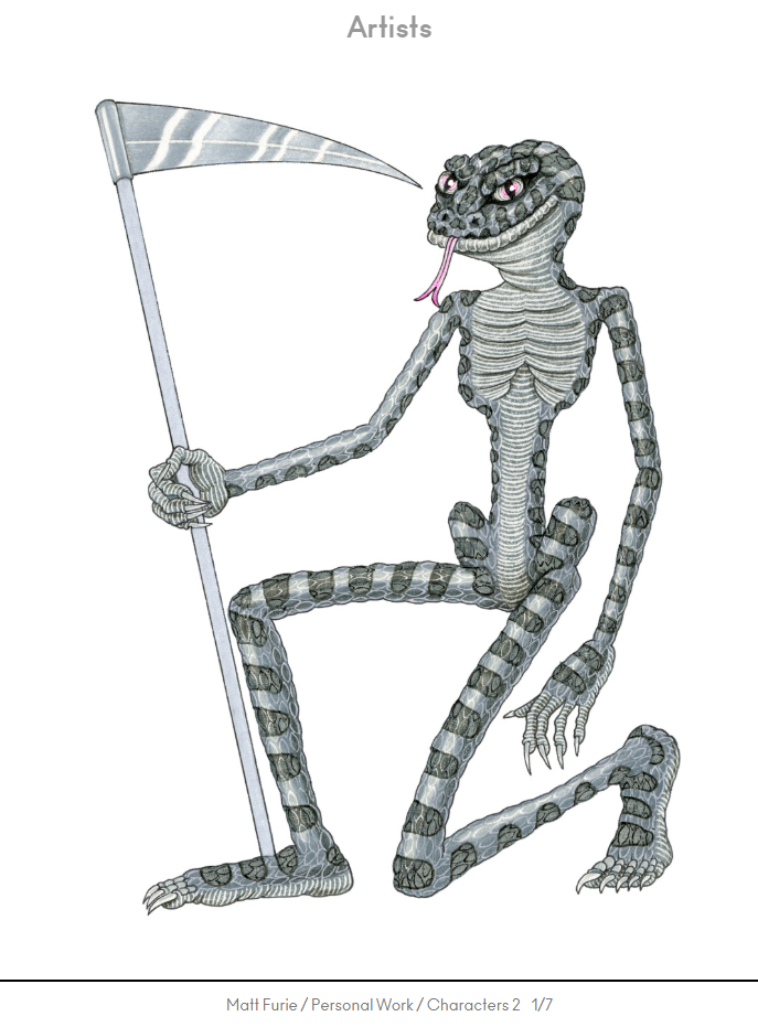 Matt Furie official Skelly artwork — snake skeleton holding a scythe