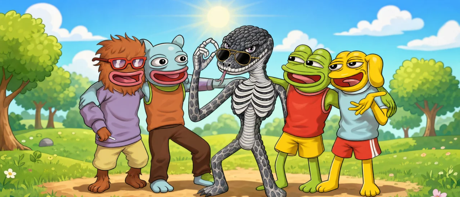 Skelly crew banner with colorful cartoon characters